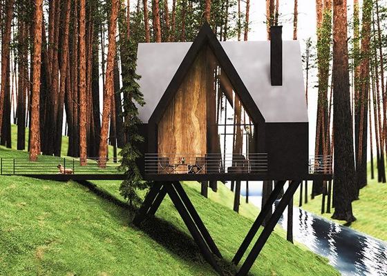 Modulare Wohnkabine, vorgefertigtes Gartenstudio mit leichtem Stahlrahmen und weitläufiger Terrassenfläche
