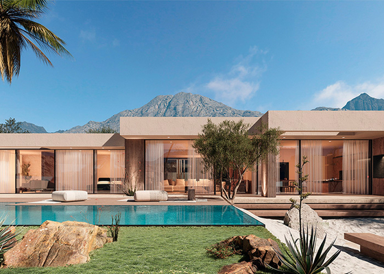 Vorgefertigte Holzbungalow-Villa. Luxus Einfamilienhaus von Quacent.