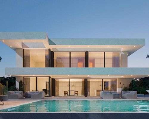 Luxus-Einfamilienhaus aus leichtem Stahlrahmen, inspiriert von der mediterranen Architektur