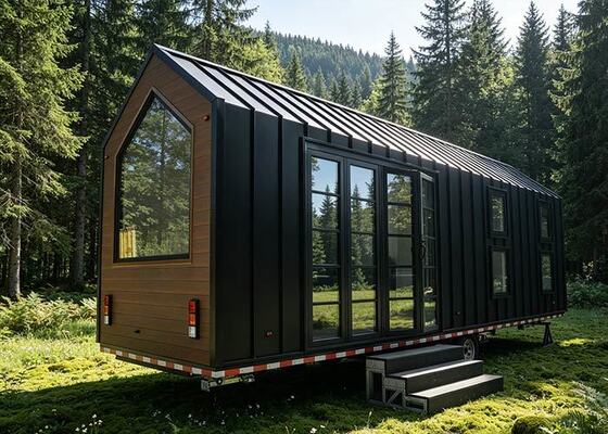 Luxuriöses vorgefertigtes Tiny House auf Rädern | Modernes kompaktes Wohnen im A-Frame-Stil, versandfertig
