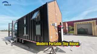 Sehen Sie sich den US/AS Modular Home Prefab Tiny House Kit mit Anhänger für Camping/Resort-Demo an